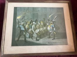 Tableau ancien : Carnaval de Bâle, 1843, Rare!🖼️🎭🥁🎉 (47)