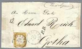 1863, 10 c. (SASS.14) AUF STREIFBAND NACH GOTHA (ANK.-0) R!
