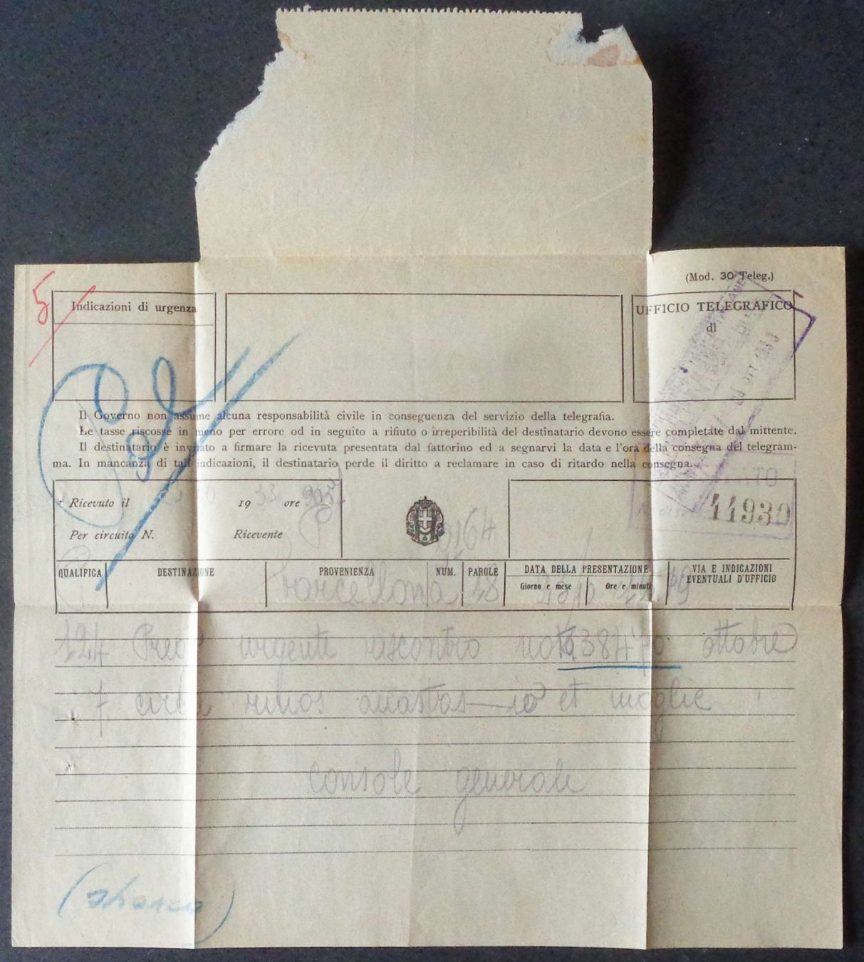 Documenti: 2 telegramme da RODI, 1933 e 1935 – Usato da Le Locle venduto da timbrettino 2