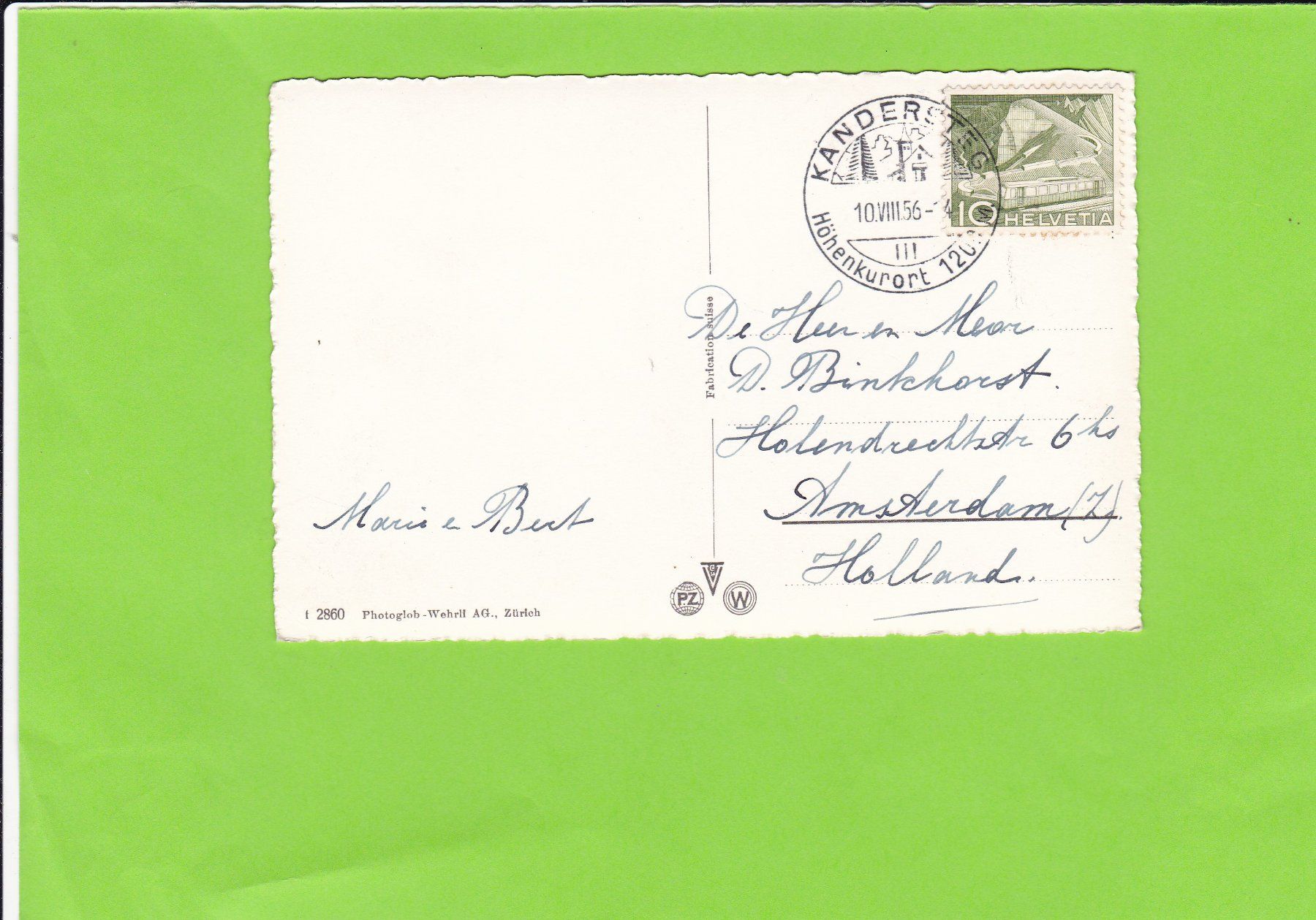 Cartoline postali: Kandersteg 1956 – Usato da St. Peterzell venduto da neckertal 1