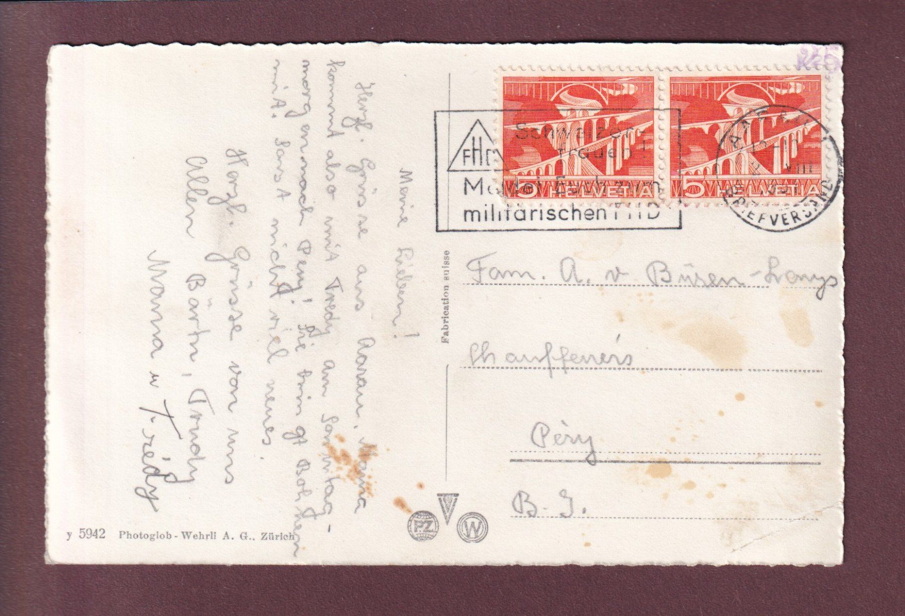 Ansichtskarten: AARAU - Schützendenkmal - 1951 // Eckbug // – Gebraucht aus Pully von nicecards 1