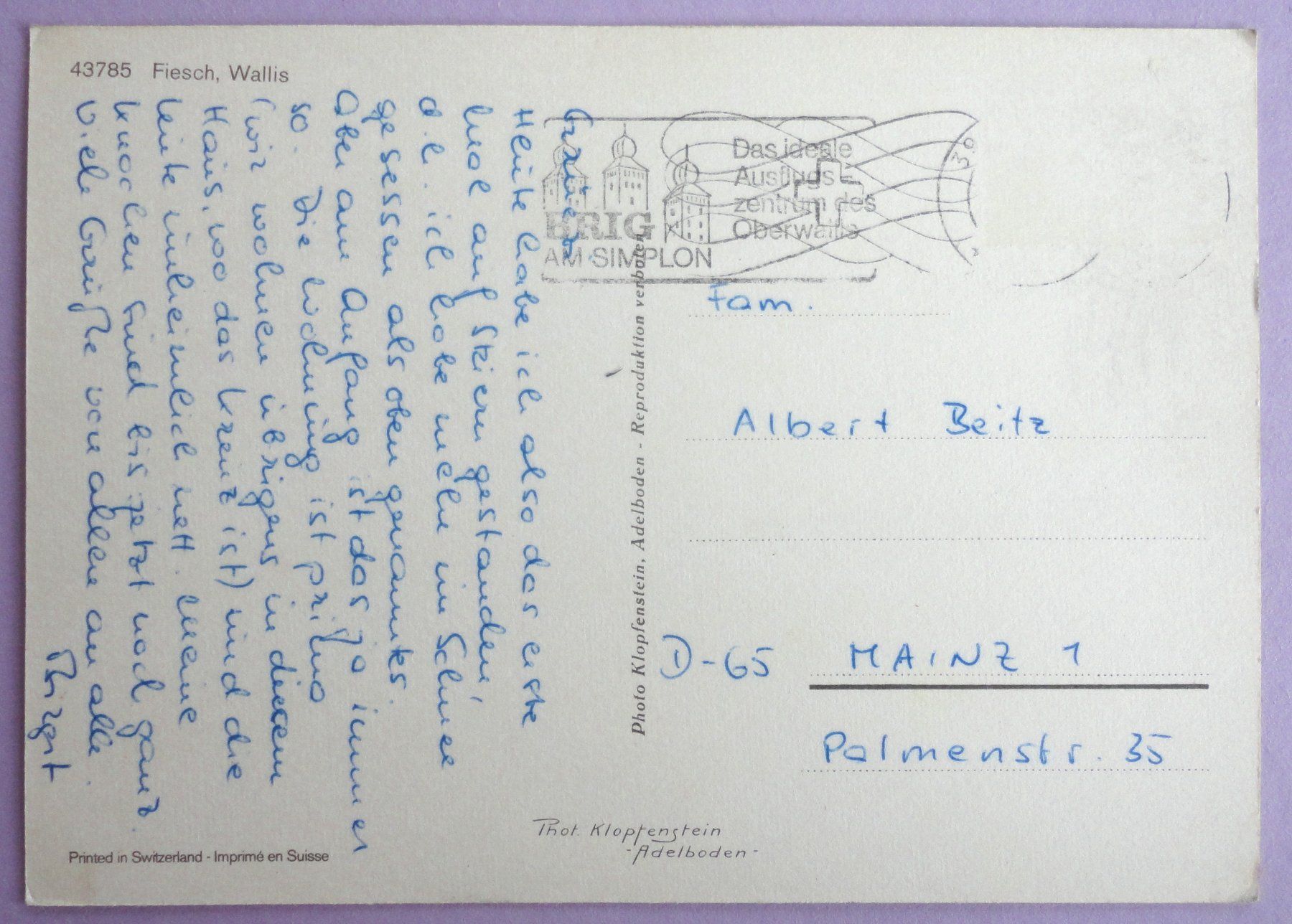 Cartoline postali: Fiesch, Wallis – Difettoso da Fétigny venduto da Billy2miny 1