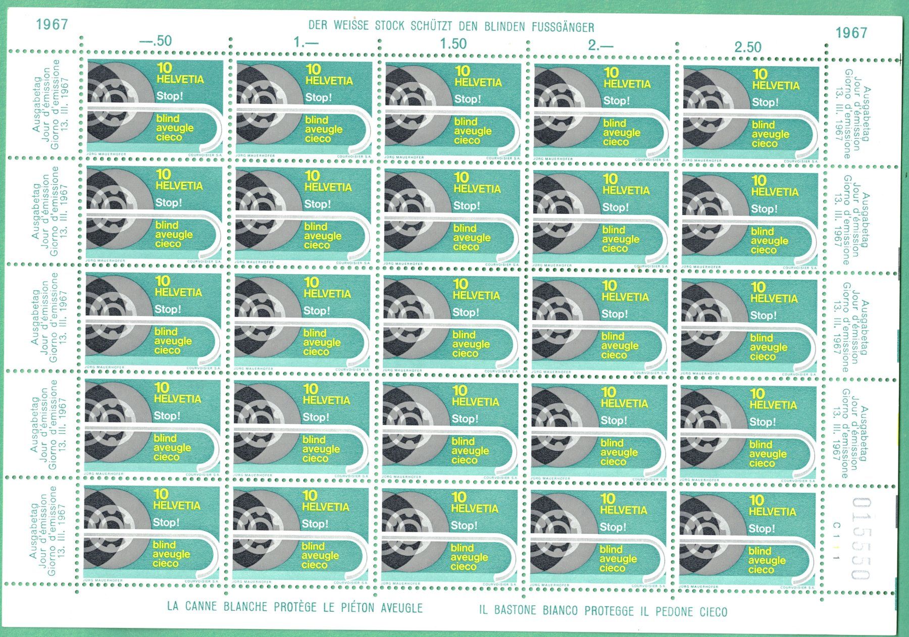 Tutti i francobolli: 1967 Bogen     Stop!  blind!     postfrisch   Bogen  C1 – Nuovo (secondo la descrizione) da Mellingen venduto da Ginger