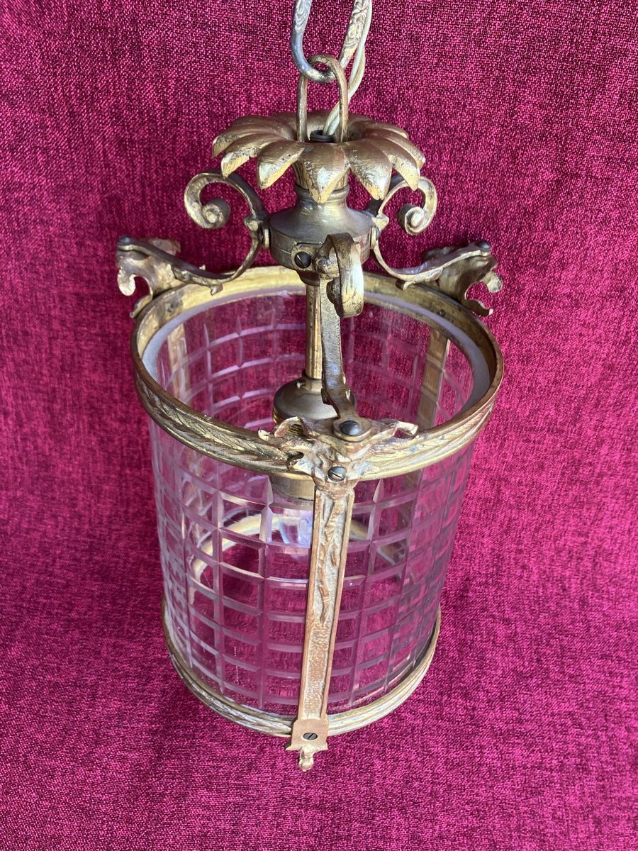 Lampadari & plafoniere: Jugendstil Messing Deckenlampe mit geschliffener Kristalglas – Usato da Zürich venduto da Artnuvo 2