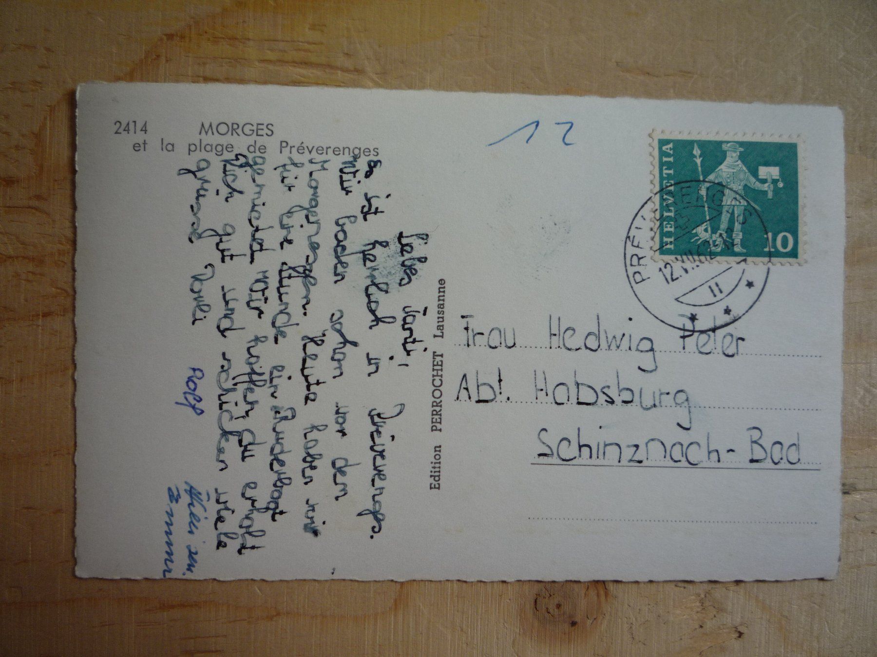 Cartoline postali: Morges, 12.VII.62 – Usato da Rieden SG venduto da Brockehuesli 1