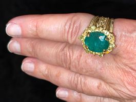 9cts Green Beryl and Topazes SS925 9k Gold Vermeil Ring