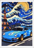 Death NYC Ltd Pop Art Druck " Van Gogh Hokusai Wave Porsche