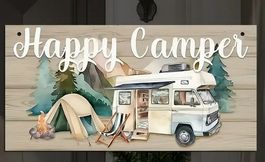 SCHILD *HAPPY CAMPER* AUS HOLZ NEU