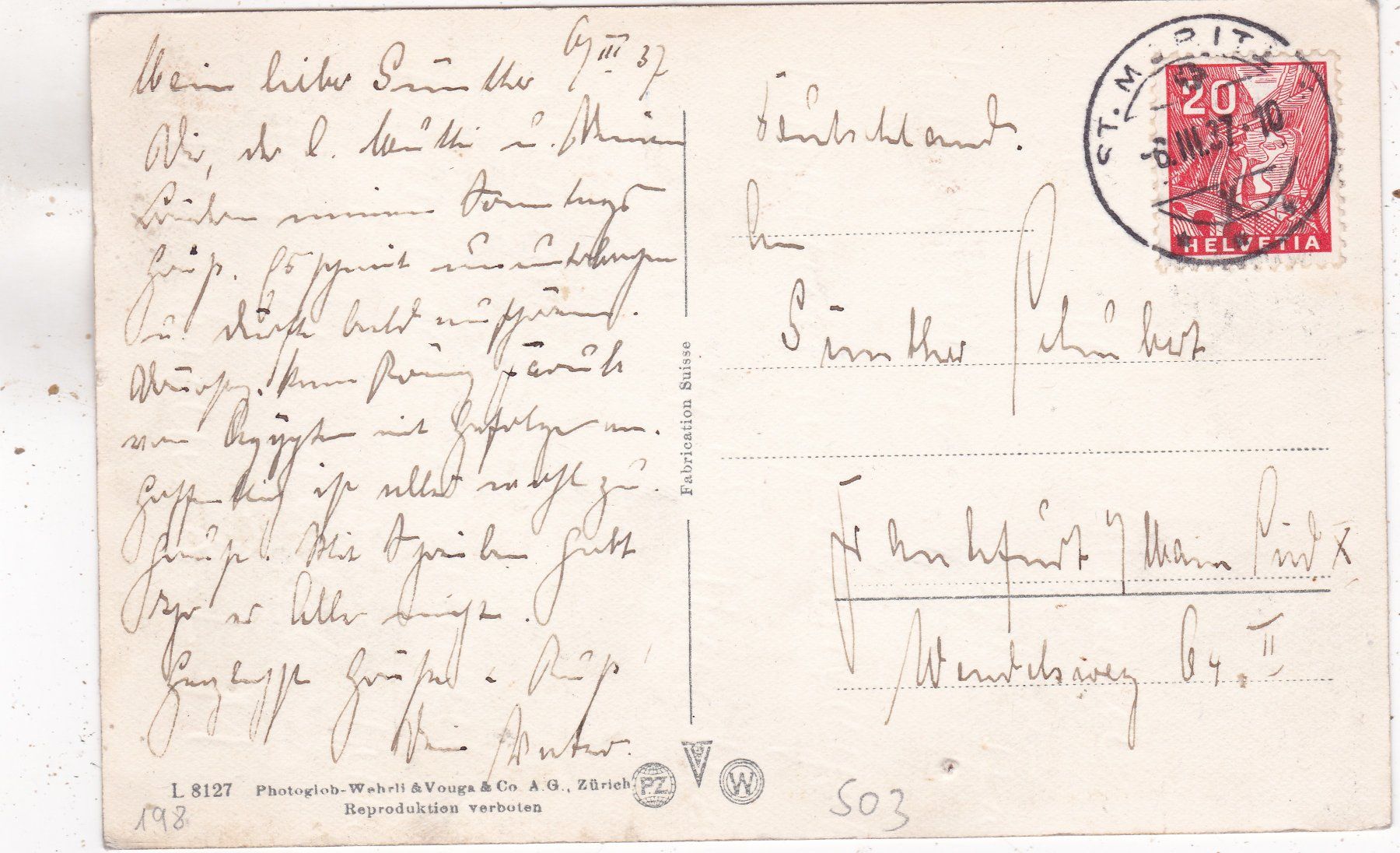 Cartoline postali: St. Moritz 1937 – Usato da Herisau venduto da Lisegrat2008 1