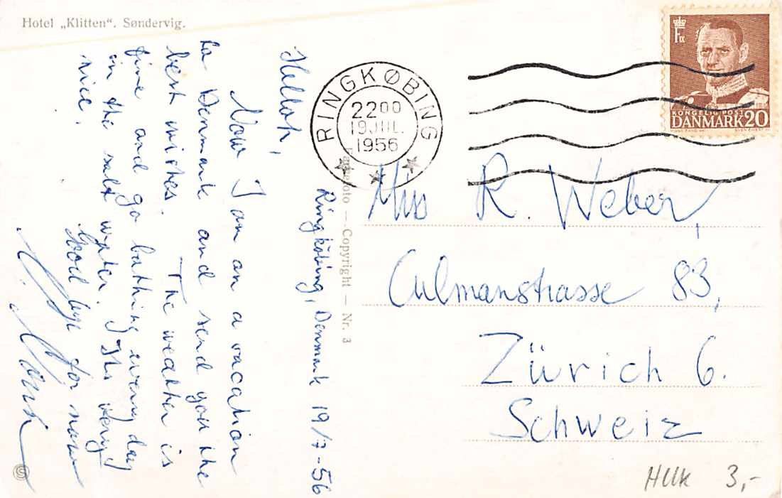 Cartoline postali: EXOTISCHE Ansichtskarten 2x DENMARK HOTELKARTEN 1953 – Usato da Lufingen venduto da TopAnsichtskarten 1