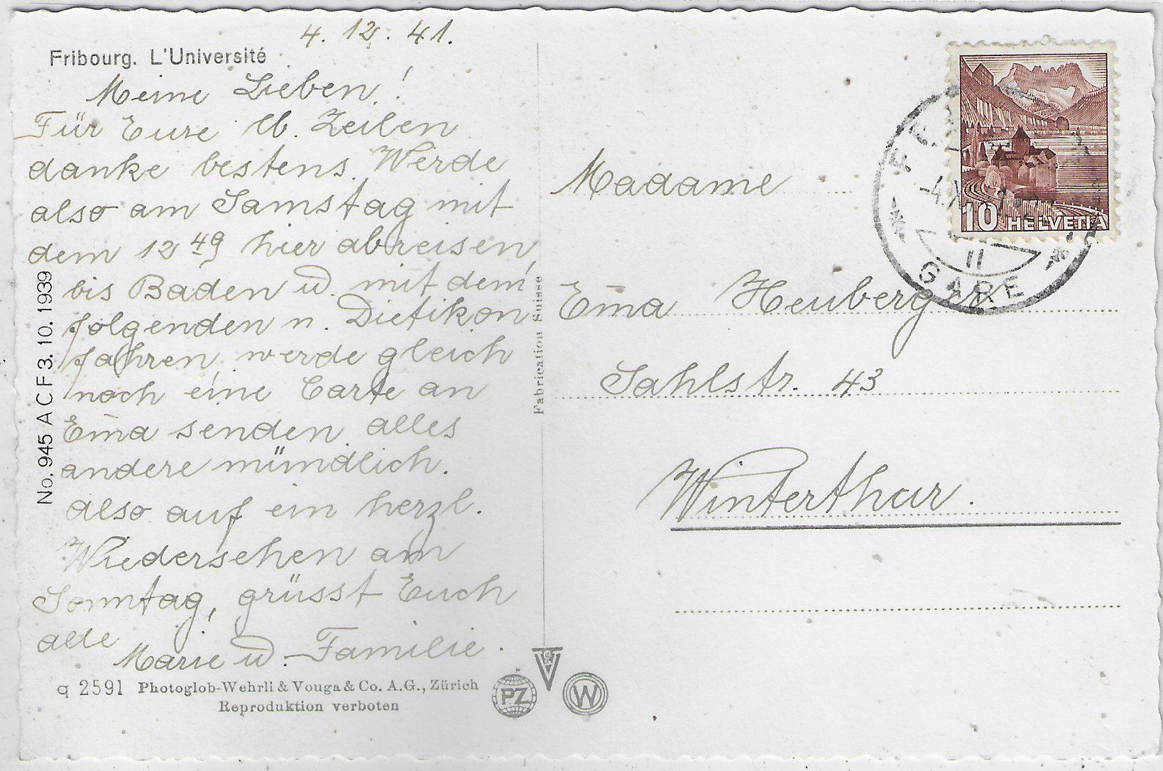 Cartoline postali: Fribourg - L'Universite – Usato da Ettingen venduto da Kartenplanet 1