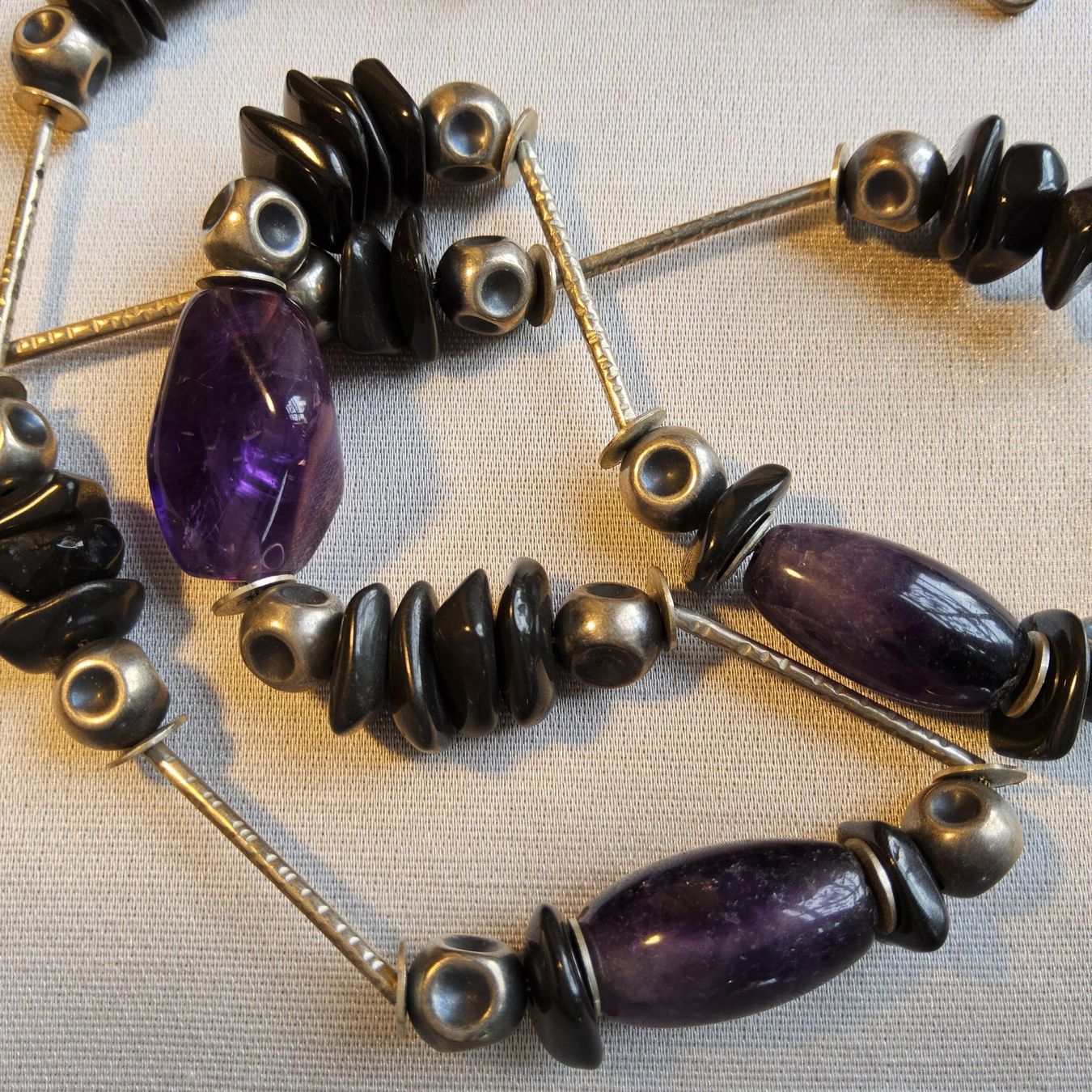 Catenine: Handmade Sterling Silber/Amethyst/Onyx Halskette Collier – Usato da Zürich venduto da helsan 1