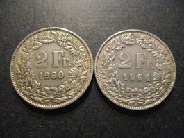 2 x 2.- Fr  1960 + 1961 Superbes pièces  Superbe qualité