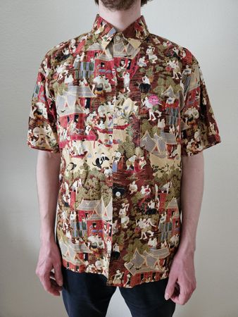 Vintage 90s Thailand Hemd Baumwolle Grösse M rot bunt