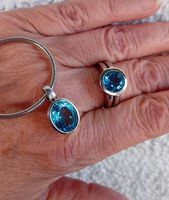 Set Ring und Anhänger mit Blautopas in Silber