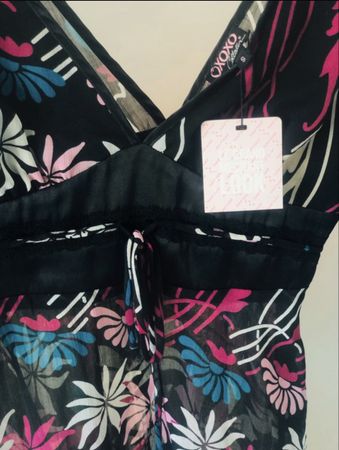Naf Naf Floral Blouse - Pretty Sheer Top with V-Neck & Tie 