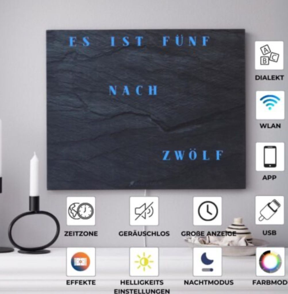 Orologi da terra & Orologi da parete: WorldClock Schiefer Optik - Smarte Wortuhr mit App-Steuerung – Nuovo e nell'imballaggio originale da Engelburg venduto da J.B.007 9