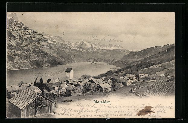 Cartoline postali: AK Obstalden, Gesamtansicht mit See – Usato da Berlin venduto da bartko-reher