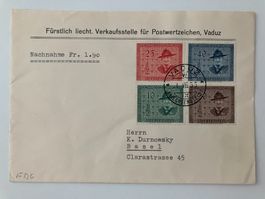 Liechtenstein 1953, Pfadfinder auf FDC, Mi 315-18, KP 120.--