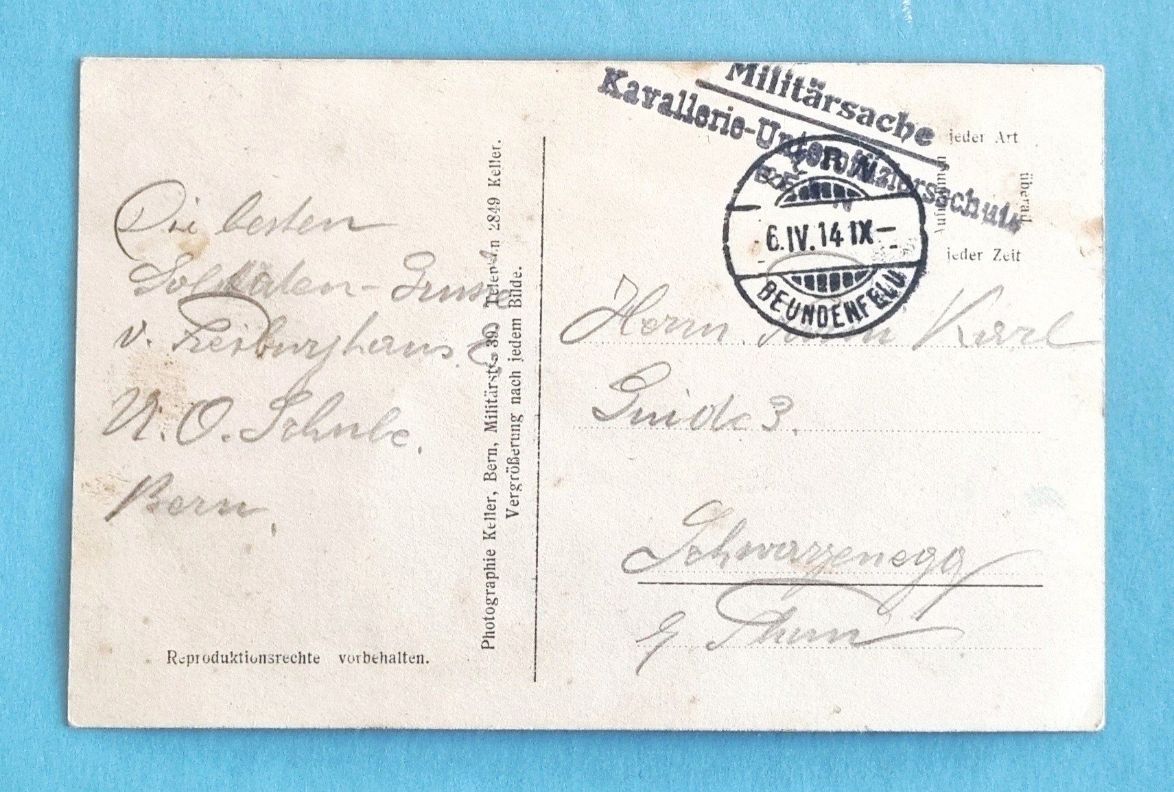 Cartoline postali: Bern - Kavallerie - Post Bern Blumenfeld - 1914 – Usato da Rothrist venduto da RROENK 1