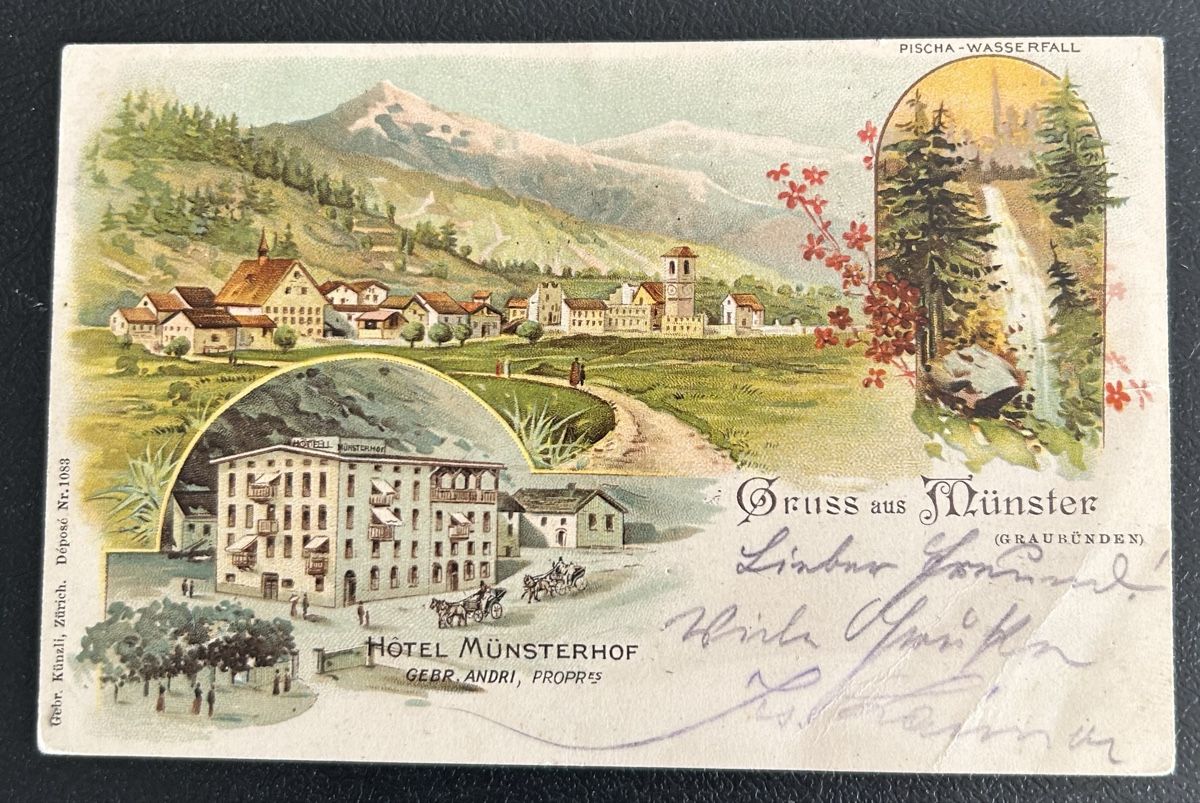 Cartoline postali: Gruss aus Münster GR Litho  – Usato da Horw venduto da Tellbub