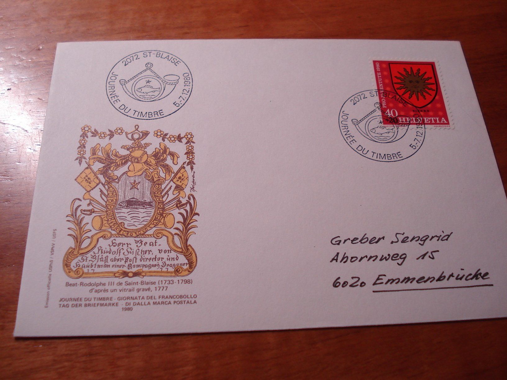 Tutti i francobolli: Tag der Briefmarke 1980, St Blaise, Brief – Usato da Niederwil AG venduto da morostahu