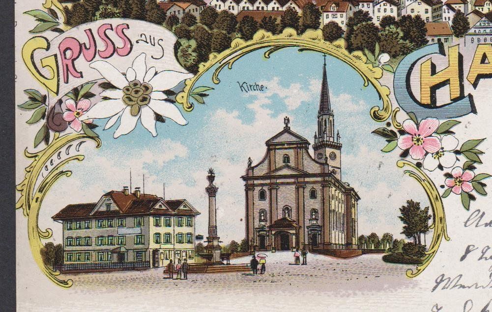 Cartoline postali: Cham  ZG   -   alte Litho Ansichtskrte gestempelt 1903 – Usato da Vitznau venduto da Ropaku 2