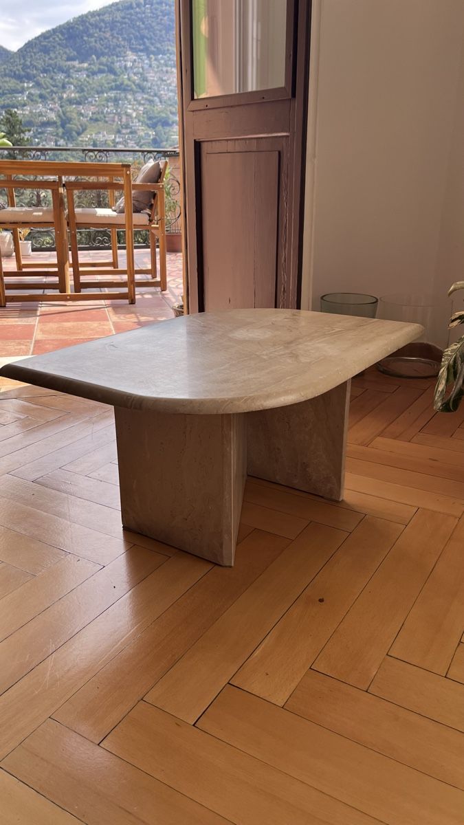 Tische: Vintage Postmodern Italian Travertine Coffee Table – Gebraucht aus Lugano von The_Botanists 3