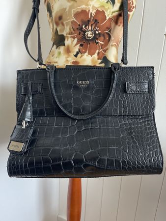 Guess Handtasche Kroko-Optik Schwarz Vintage