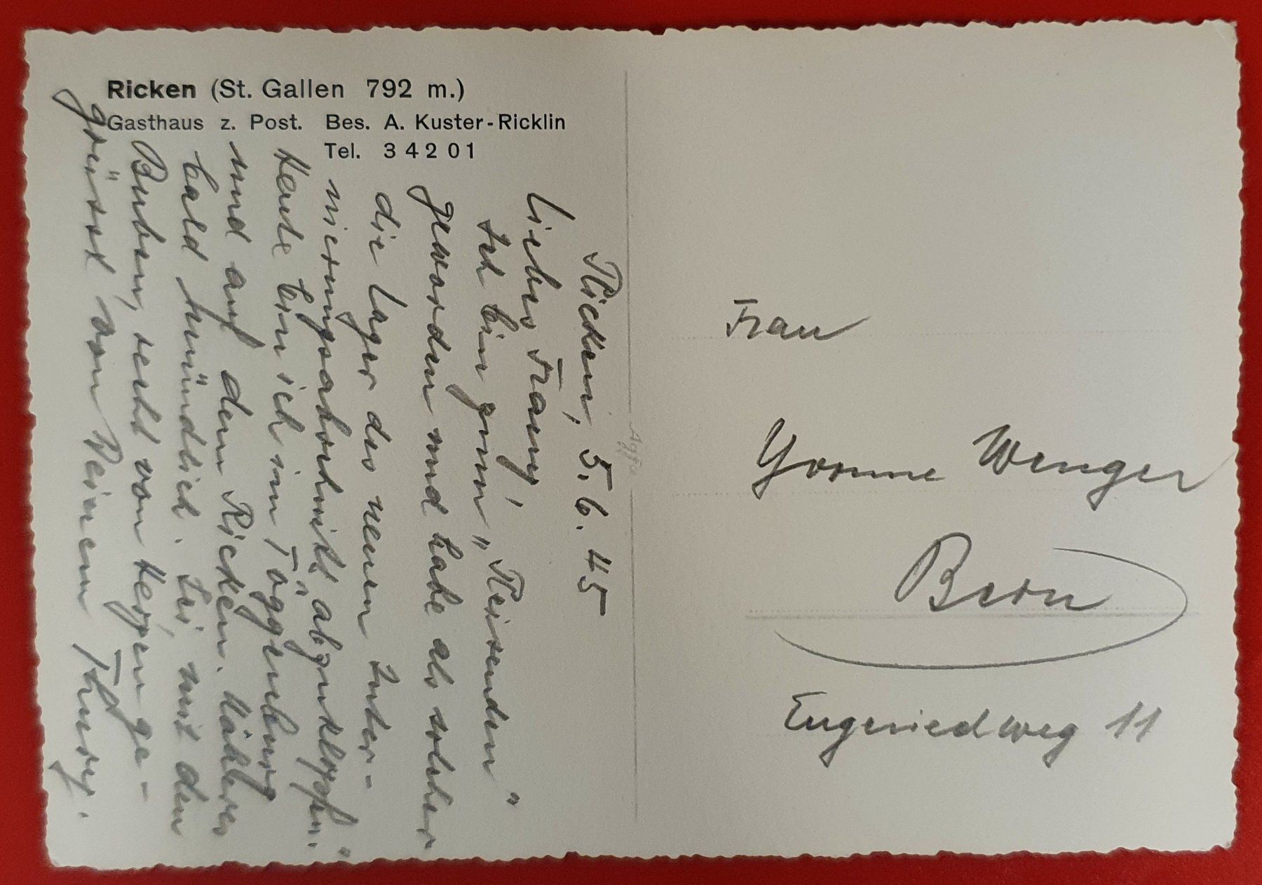 Cartoline postali: Ricken 1945 - Gasthaus z. Post – Usato da Kreuzlingen venduto da Rschweiz1 1