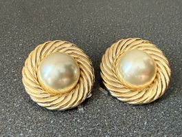 ✨”David Grau”Vintage Goldfarbene Ohrringe mit Perle. Clips