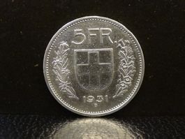 5 Franken Silber 1931 Fünfliber Münze