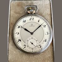 Omega Pocket Watch Two Tone Art Deco Patina Dial & box