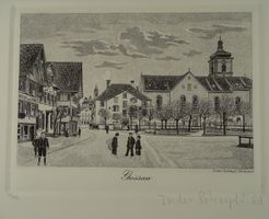 GOSSAU ST. GALLEN MIT KIRCHE, STAHLSTICH