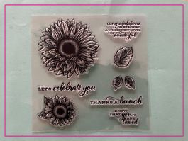Sonnenblumen - Blüte / Blätter div. Texte - Silikonstempel