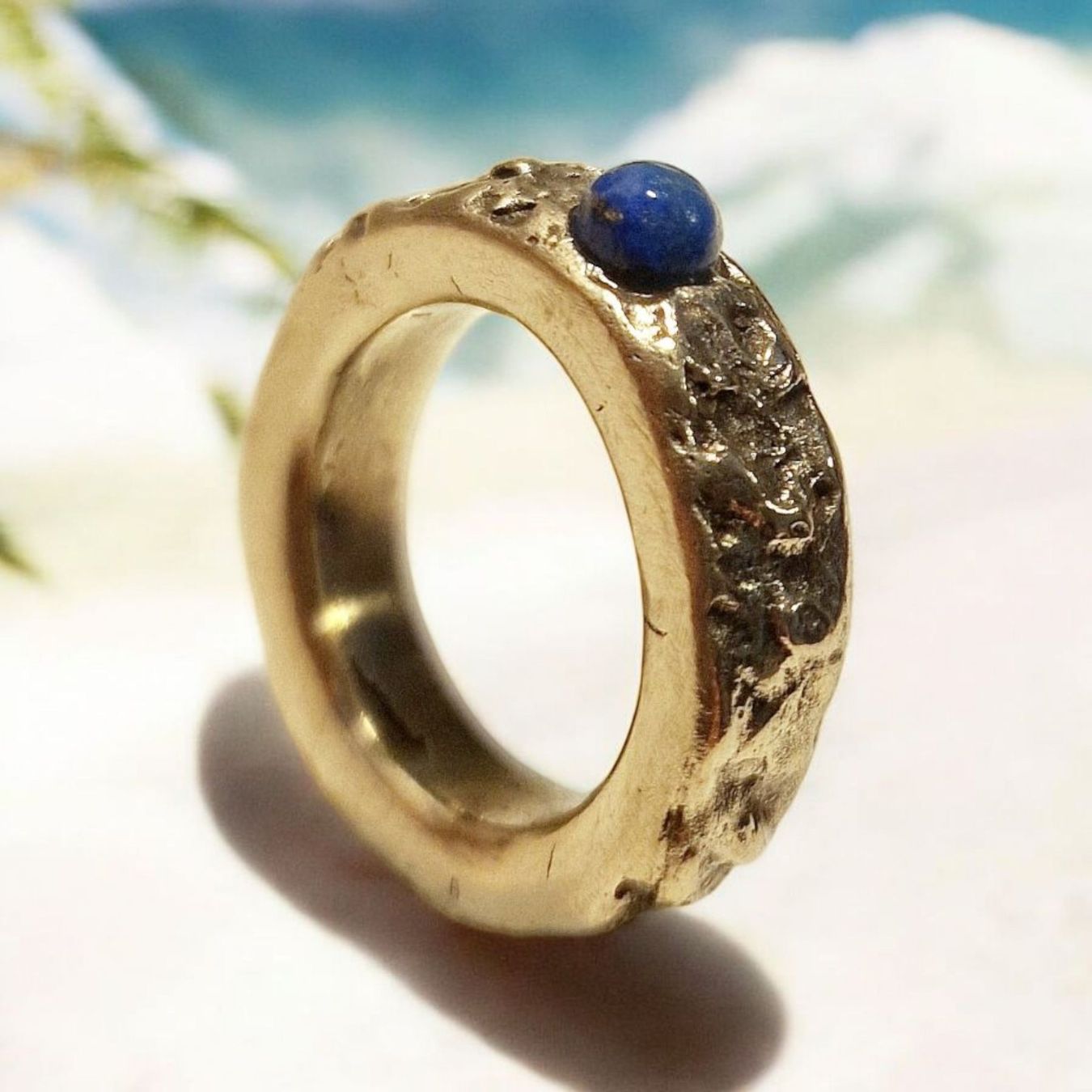 Ringe: Naturstyle-Ring Bronze, selbstgeschl. Lapislazuli, Gr. 54 – Neu und originalverpackt aus Aarau von Schmuckhoehle_MD 9