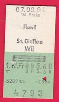 SBB KARTON-BILLETT, FLAWIL-WIL, 1.KLASSE, RETOUR, HALBTAX