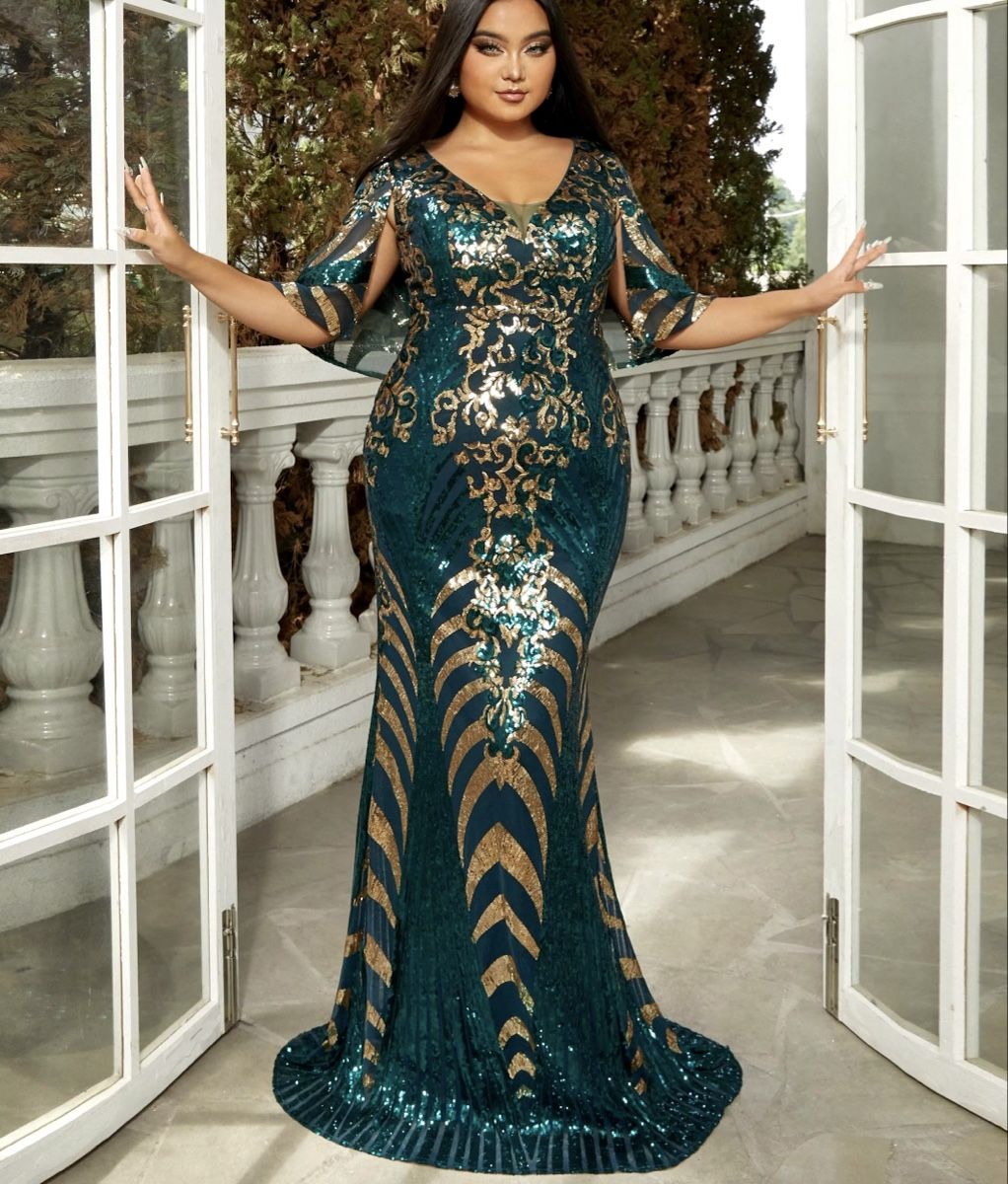 Vestiti: Maxi Dress Green Sequins Gold Pattern Size XL New – Nuovo (secondo la descrizione) da Appenzell venduto da mir_rqn6 5