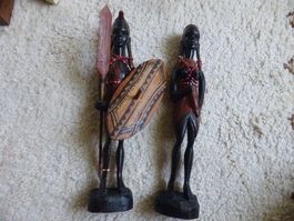 Afrikanisches Paar,Krieger,Holz geschnitzt,Schild,Speer,Frau