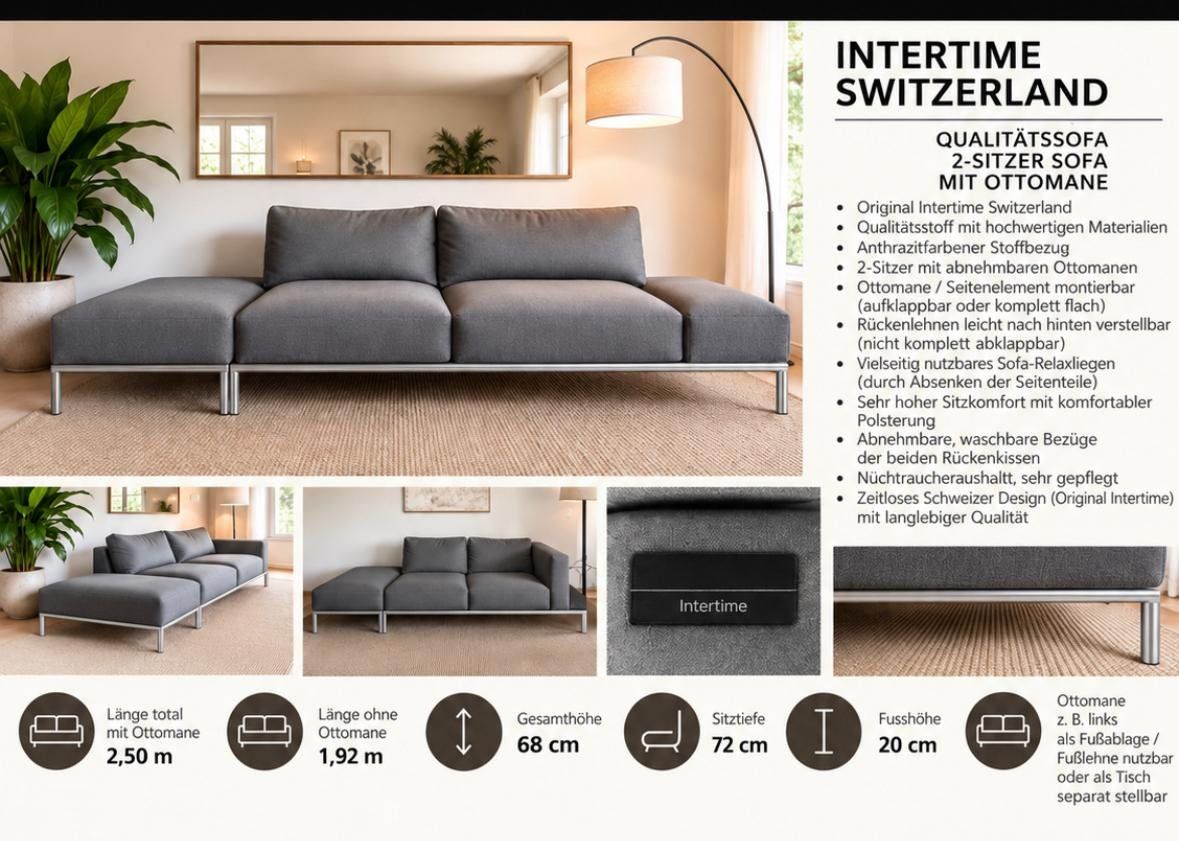 Intertime Sofas: 2er Sofa von Intertime CH grau mit silbrigem Metallrahmen – Gebraucht aus Rüti b. Büren von Skorpi789