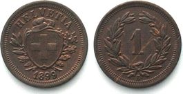 Schweiz 1 Rappen 1899 Bronze ERHALTUNG! vz+