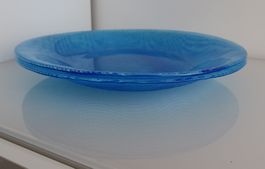 2 Stück Teller/Platte, Glas blau,  Ø 33cm - NEU