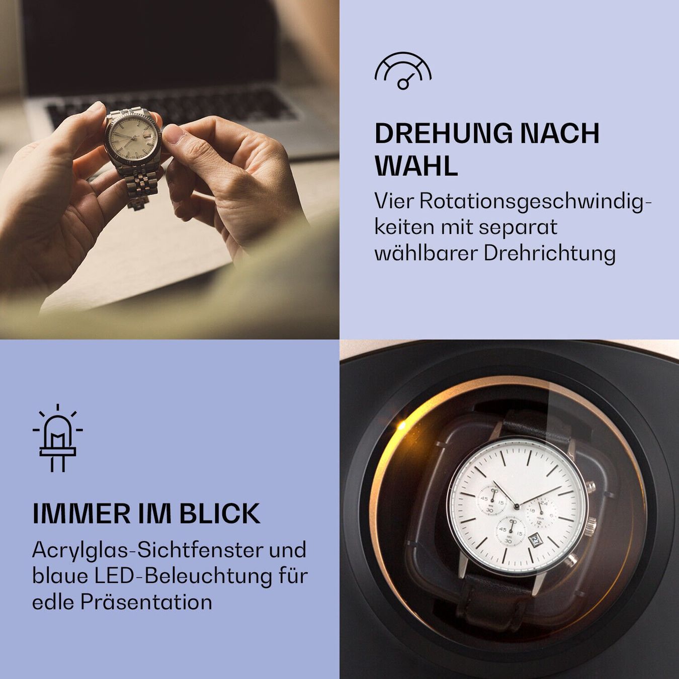 Cofanetto carica e porta orologi: Luxus: Uhrenbeweger 2 Uhren Orange Klarstein – Nuovo e nell'imballaggio originale da Fislisbach venduto da IboTrade 3