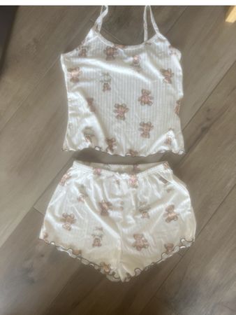 PYJAMA SET MIT TEDDYPRINT UNGETRAGEN GRÖSSE S