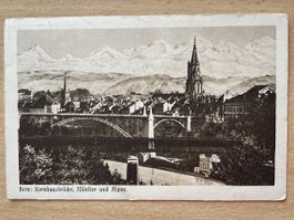Alte Ansichtskarte von Bern mit Alpenpanorama, Militärpost
