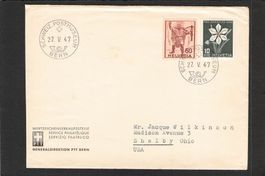 Schweiz. Postmuseum Bern - USA , 27.V.1947 , Mischfrankatur