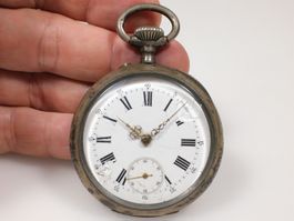 Antike Taschenuhr Tic! Tac!, 50 mm, Silber, defekt