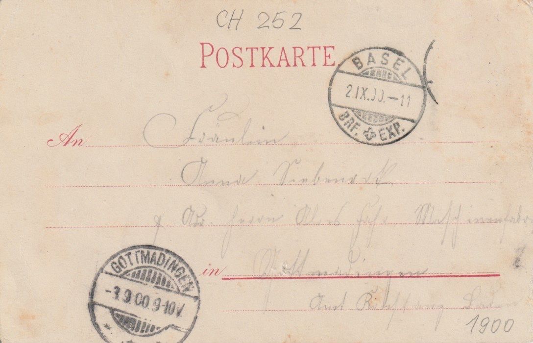 Cartoline postali: CH 252 Gruss aus Basel, Rathaus, St. Jacobs Denkmal, 1900 – Usato da Freienbach venduto da Bhaltis 1