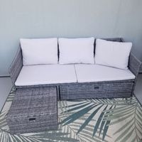 Gartenlounge mit Stauraum und Hocker, grau