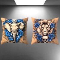 🐘🦁 Kissen 2er Set – Elefant & Löwe mit Skull-Design 💀